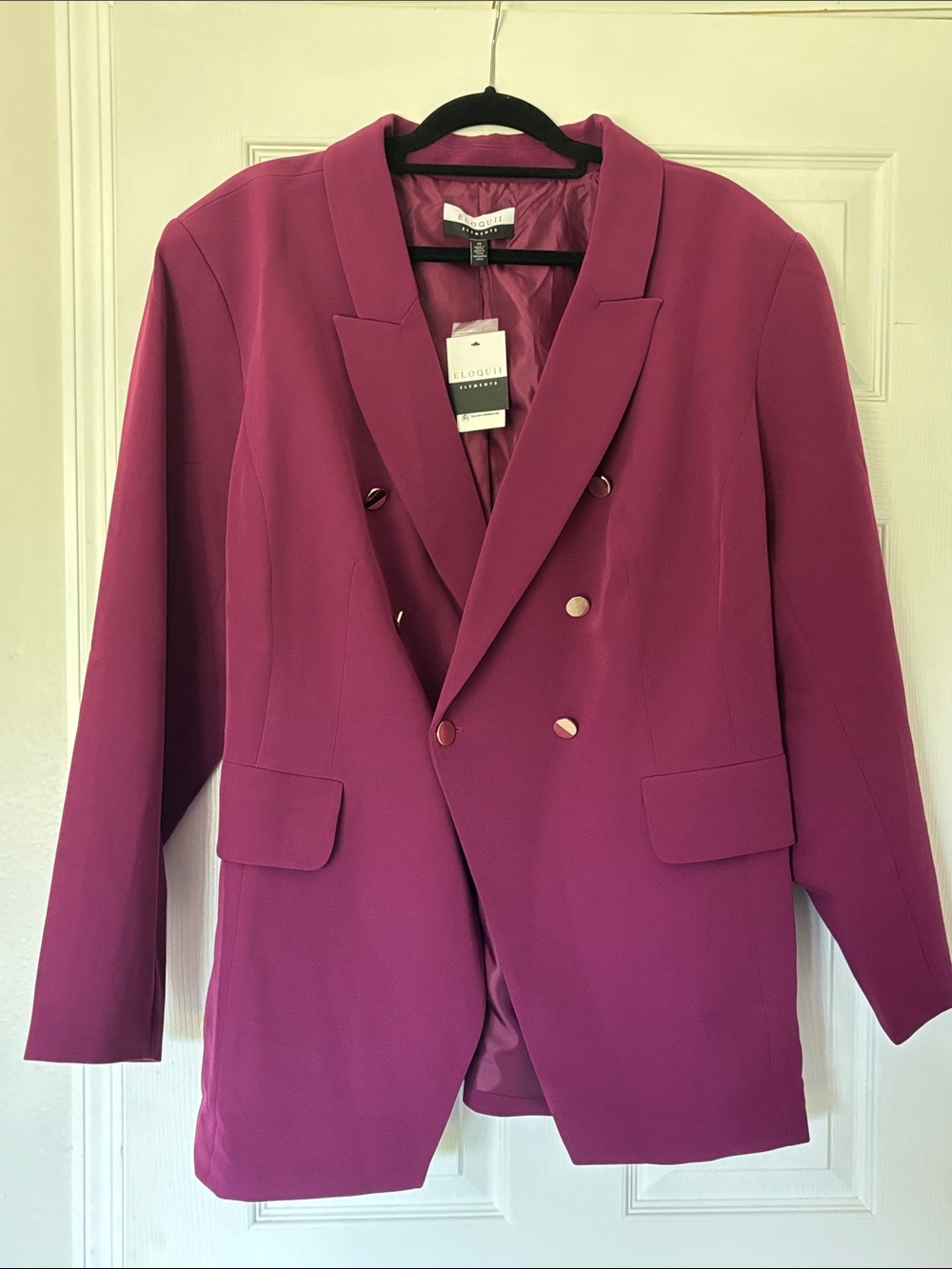 Eloquii Double-Breasted Angular Raspberry-Pink Blazer w/Gold Buttons 24W Plus